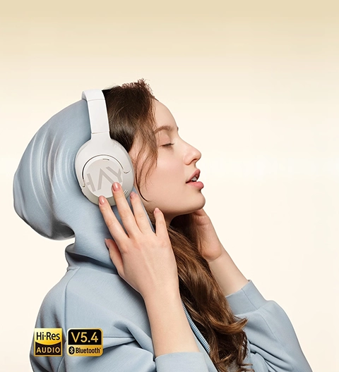 Woman listening to music on HAYLOU S30 headphones 